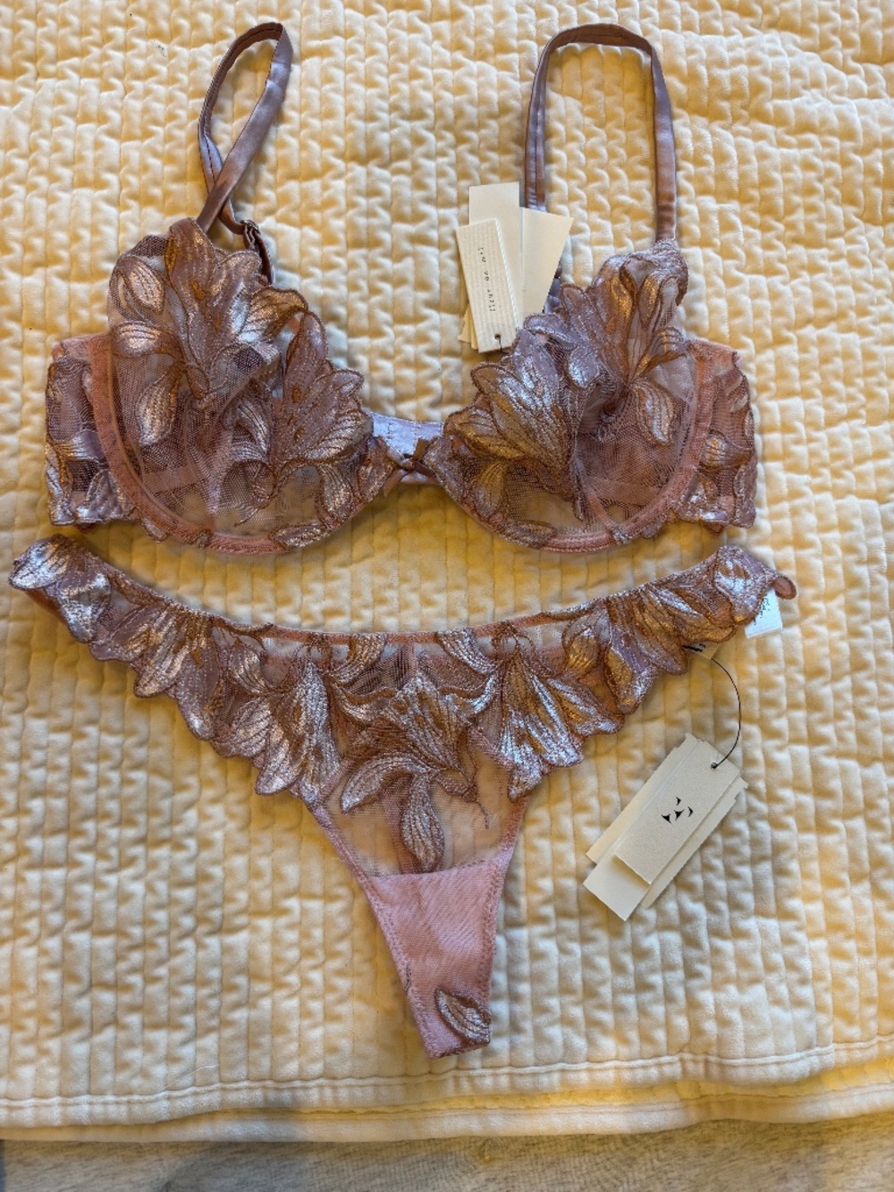 Flur De Mal Pink Lavender Bra and Panties 36C S